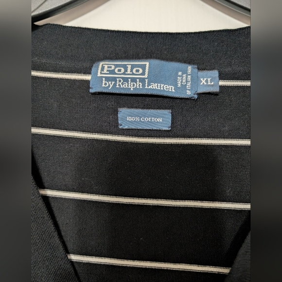 Polo By Ralph Lauren Black White Striped V Neck Button Down Preppy Sweater XL - Picture 3 of 7